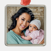 Baby's eerste kerst Ornament, foto personaliseren Metalen Ornament (Voorkant)