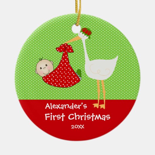 Baby's Eerste Kerst Ornament Mooie Ooievaar (Voorkant)