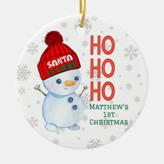 Baby's eerste kerst Ornament, Snowman Design Keramisch Ornament (Voorkant)