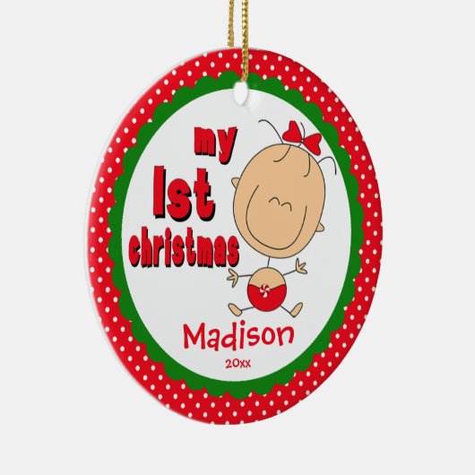 Baby's Eerste Kerst Ornament Stick Figuur Meisje (Rechts)