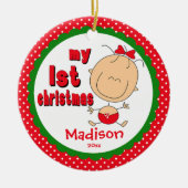 Baby's Eerste Kerst Ornament Stick Figuur Meisje (Voorkant)