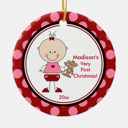 Baby's Eerste Kerst Ornament Stokfiguur Meisje (Voorkant)