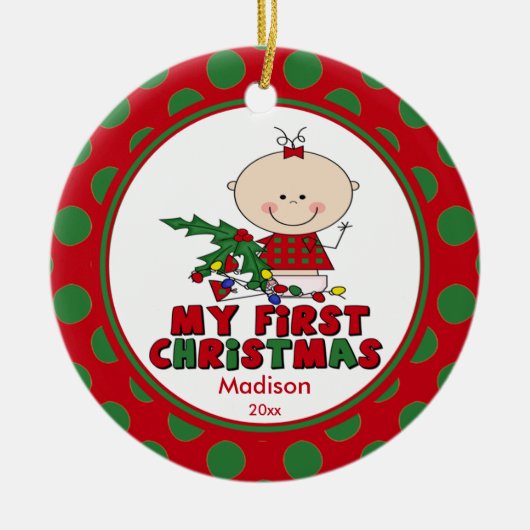Baby's Eerste Kerst Ornament Stokfiguur Meisje (Voorkant)