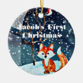 Baby's Eerste Kerst Ornament - Waterverf Vos (Voorkant)