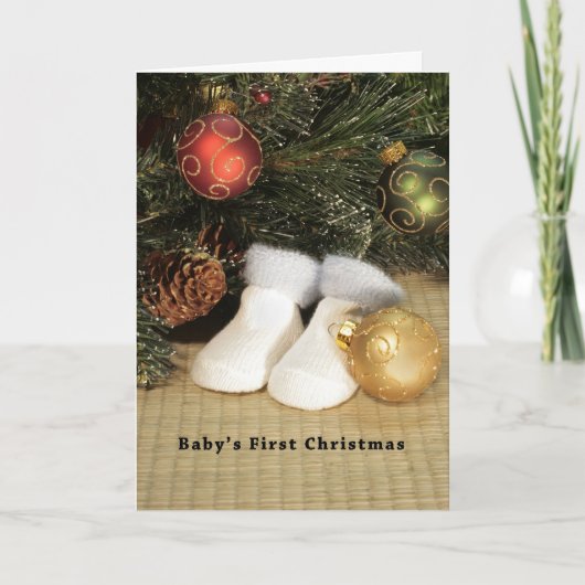 Baby's eerste kerst, Ornamenten, laarzen Feestdagen Kaart (Voorkant)