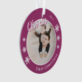 Baby's eerste kerst Paarse naam foto Ornament (voorkant)