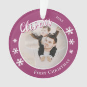 Baby's eerste kerst Paarse naam foto Ornament (voorkant)