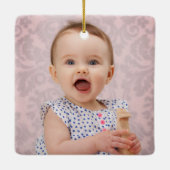 Baby's eerste kerst pasgeboren foto rode plaid keramisch ornament (Achterkant)