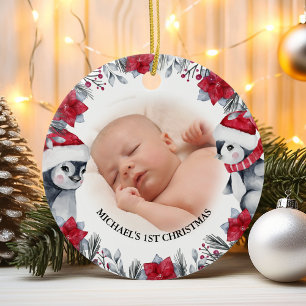 Baby's eerste kerst Pinguïn Foto Keramisch Ornament