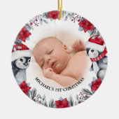 Baby's eerste kerst Pinguïn Foto Keramisch Ornament (Voorkant)