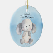 Baby's eerste kerst puppy blauw gepersonaliseerd keramisch ornament (Rechts)