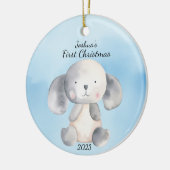 Baby's eerste kerst puppy blauw gepersonaliseerd keramisch ornament (Links)