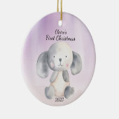 Baby's eerste kerst puppy blauw gepersonaliseerd keramisch ornament (Rechts)