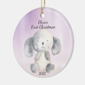 Baby's eerste kerst puppy blauw gepersonaliseerd keramisch ornament (Links)