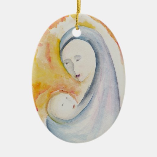 Baby's Eerste Kerst Religieus Roos Roze Keramisch Ornament (Voorkant)