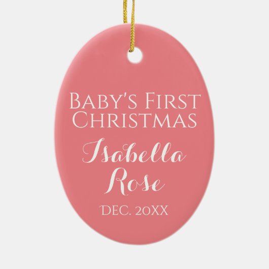 Baby's Eerste Kerst Religieus Roos Roze Keramisch Ornament (Achterkant)