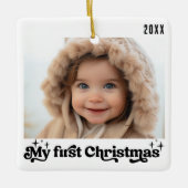 Baby's eerste kerst  retro wit foto keramisch ornament (Voorkant)