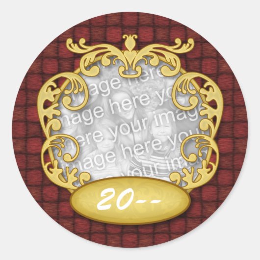 Baby's eerste kerst rode aangepaste foto ronde sticker (Voorkant)