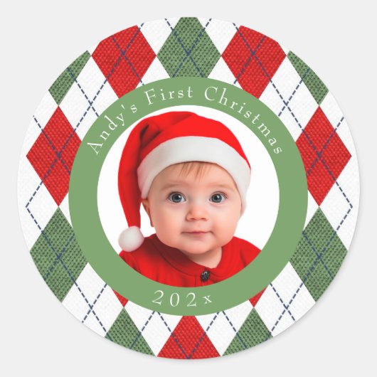 Baby's eerste kerst rode groene Sticker (Voorkant)