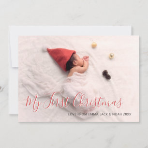 Baby's Eerste Kerst Rode Script Familie Foto Feestdagenkaart