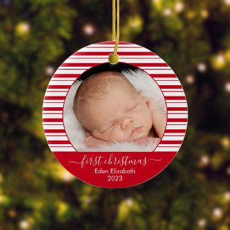 Baby's eerste kerst rode snoepriet keramisch ornament