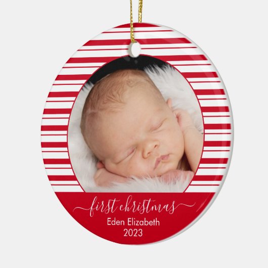 Baby's eerste kerst rode snoepriet keramisch ornament (Links)