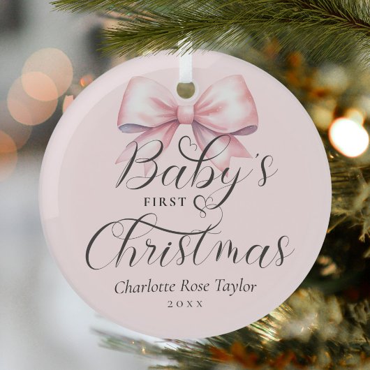Baby's Eerste Kerst Roze Bow Keepsake Glas Ornament