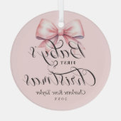 Baby's Eerste Kerst Roze Bow Keepsake Glas Ornament (Achterkant)
