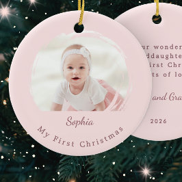 Baby's eerste kerst Roze Elegante Foto-herinnering Keramisch Ornament