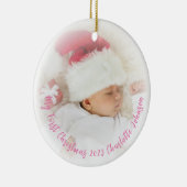 Babys Eerste Kerst Roze Foto Overlay Ornament (Rechts)
