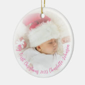Babys Eerste Kerst Roze Foto Overlay Ornament (Links)