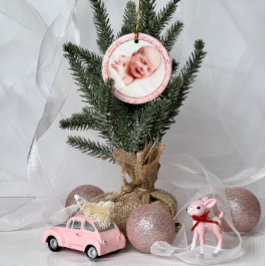 Baby's eerste kerst roze gouden glitter keramisch ornament