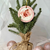 Baby's eerste kerst roze gouden glitter keramisch ornament