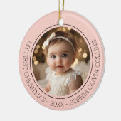 Baby's Eerste Kerst Roze Modern 2 Foto Pasgeborene Keramisch Ornament (Links)