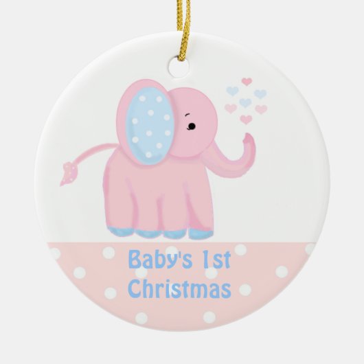 Baby's eerste kerst Roze Olifant Keramisch Ornament (Voorkant)