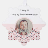 Baby's eerste kerst roze Ornament Kaart (Voorkant)