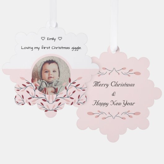 Baby's eerste kerst roze Ornament Kaart (Voorkant / Achterkant)