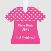 Baby's Eerste Kerst Roze Polka Dot Ornament (voorkant)