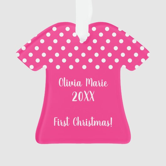 Baby's Eerste Kerst Roze Polka Dot Ornament (voorkant)