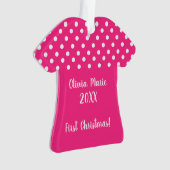Baby's Eerste Kerst Roze Polka Dot Ornament (voorkant)
