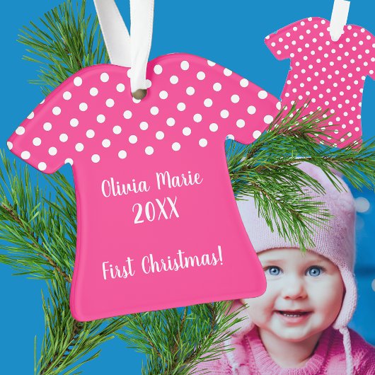 Baby's Eerste Kerst Roze Polka Dot Ornament