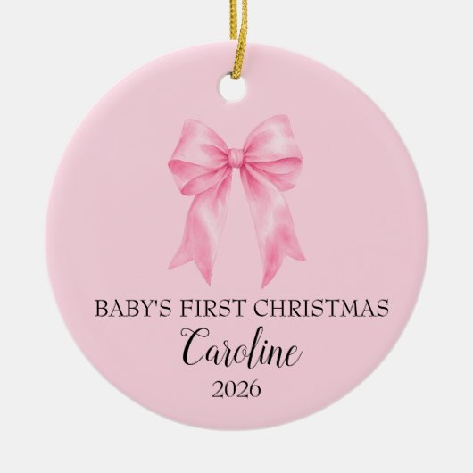 Baby's eerste kerst roze strik ornament (Voorkant)