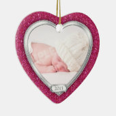 Baby's Eerste Kerst Roze Zilveren Foto Xmas Keramisch Ornament (Rechts)