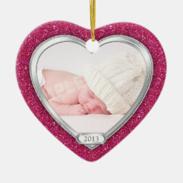 Baby's Eerste Kerst Roze Zilveren Foto Xmas Keramisch Ornament