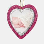 Baby's Eerste Kerst Roze Zilveren Foto Xmas Keramisch Ornament (Links)