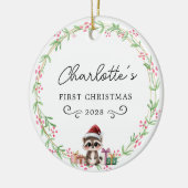 Baby's eerste kerst-rustieke krans & Baby wasbeer Keramisch Ornament (Links)