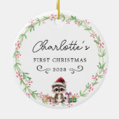 Baby's eerste kerst-rustieke krans & Baby wasbeer Keramisch Ornament (Achterkant)