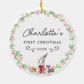 Baby's eerste kerst-rustieke krans en konijn keramisch ornament (Achterkant)
