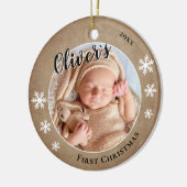 Baby's eerste kerst rustieke naam foto keramisch ornament (Links)