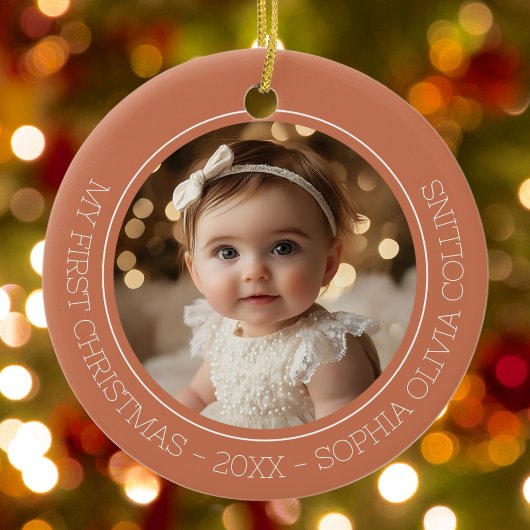 Baby's Eerste Kerst Rustieke Terracotta Twee Foto Keramisch Ornament